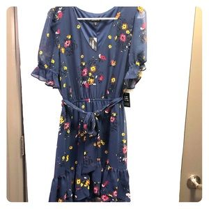 FLORAL ELASTIC WAIST RUFFLE HEM MINI DRESS